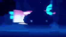 a blurry picture of a car in the dark with a neon sign in the background