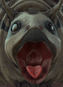 a close up of a bird with its mouth open