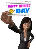 a cartoon woman is holding up a sign that says happy mother 's day