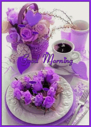 Good Morning Purple GIF - Good Morning Purple Coffee GIFs