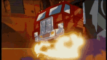 a cartoon of a fire truck with smoke coming out of it .