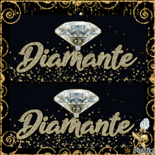 the word diamante is on a black and gold background