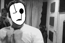 a black and white photo of a man with a mask on his face