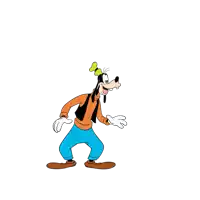 a goofy cartoon character with a butterfly on his hat