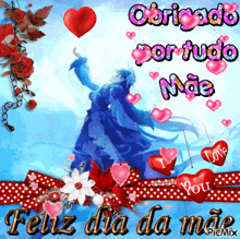 a greeting card that says " obrigado por tudo mãe "