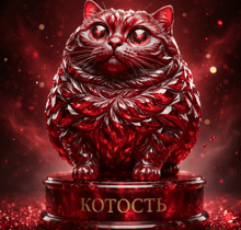 a statue of a cat with the word kotoct written in gold