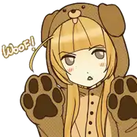 a drawing of a girl in a dog costume with the word woof above her
