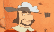 a cartoon of a man wearing a hat with a white cloud on it