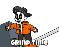 a cartoon of a teddy bear riding a skateboard and the words grind time below it