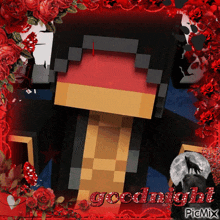 a picture of a minecraft character with the words goodnight written on it