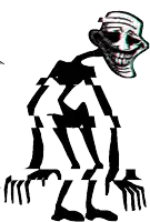 a black and white drawing of a troll face with arms and legs