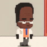a pixel art of a man in a lab coat and tie