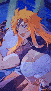 a cartoon drawing of a woman with long blonde hair and blue eyes