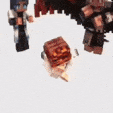 a group of minecraft characters are flying in the air .