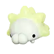 a white and pink object with spikes on it is floating on a white background .