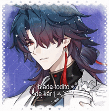 a drawing of a man with the words blade todito de kar written below him