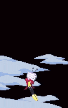 a pixel art drawing of a cartoon character with a letter in his hand