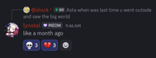 a screenshot of a discord conversation with lynstel and shock