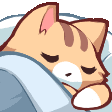 a cartoon cat is sleeping in a bed with its head on a pillow .