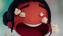 a cartoon character with popcorn coming out of its eyes