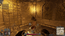 a screenshot of a video game shows a person in a room with a map in the corner