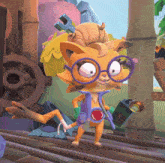 a cartoon character with glasses and a wrench on its head