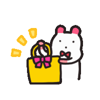 a cartoon drawing of a bear holding a yellow bag