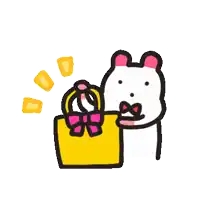 a cartoon drawing of a bear holding a yellow bag