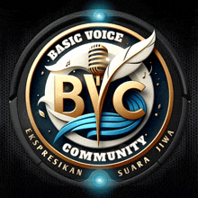 a basic voice community logo with a microphone and feather