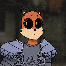 a cartoon of a fox wearing a knight 's armor and sunglasses