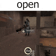 a screenshot of a video game with the word open on the top
