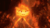 a cartoon character is standing in the middle of a fire with a surprised look on her face