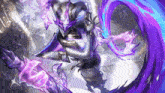 a painting of a person with purple and blue swirls