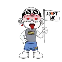 a cartoon character with adopt me written on a flag