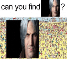 a man with long hair is standing in a crowd of people on a beach .
