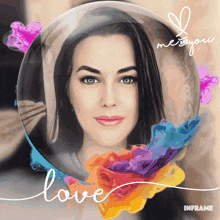 a picture of a woman in a bubble with the words love on it