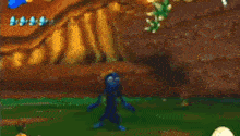 a cartoon character is standing on top of a sandy hill in the desert .
