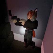 a cartoon character with a fox tail is holding a lantern