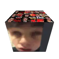a cube with a picture of a child and the words end