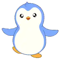 a blue and white penguin with orange legs and feet