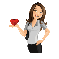 a woman holds a red heart in her hand