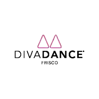 the logo for divadance frisco is a pink and black logo with a pink triangle in the middle .