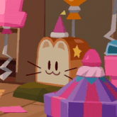 a cartoon drawing of a slice of bread with a cat face on it