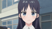 a girl with a serious look on her face is wearing a white shirt and tie