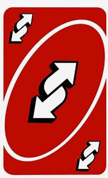 the back of a uno card with two arrows pointing in opposite directions .