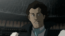 a cartoon of a man in a suit and tie with a serious look on his face