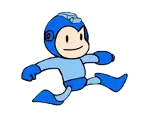 a cartoon drawing of a blue superhero running