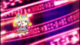 a cartoon character with a sword is standing in front of a neon sign that says ' samurai ' on it .