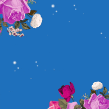 a blue background with pink and white flowers and the words " i 'm waiting for you "