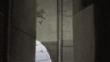 a woman in a white dress is standing in a dark alleyway